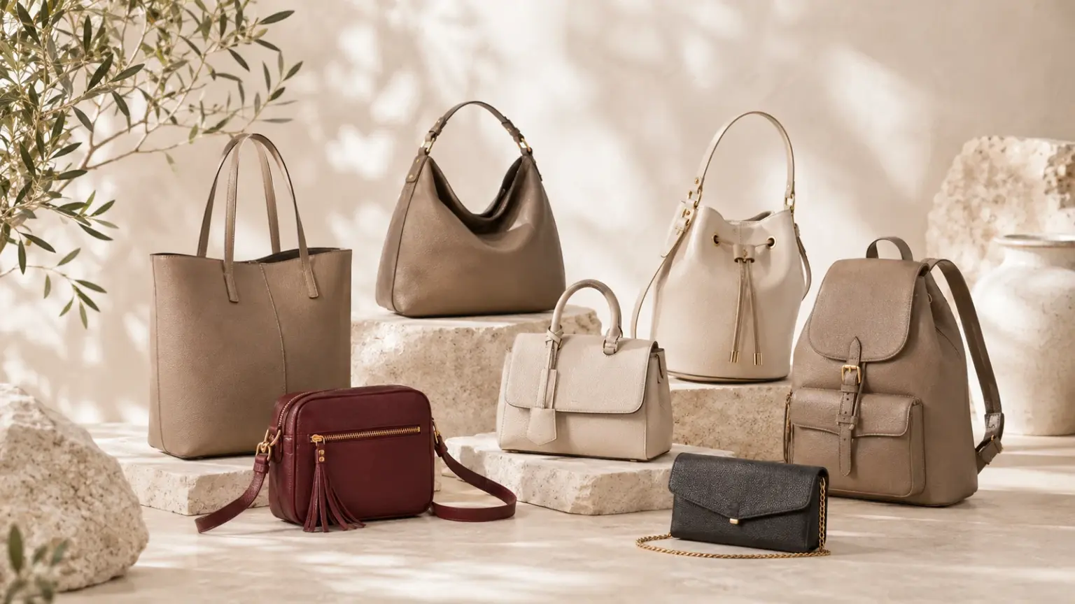 Verschiedene Taschenarten von Crossbody und Shopper bis Rucksack und Clutch
