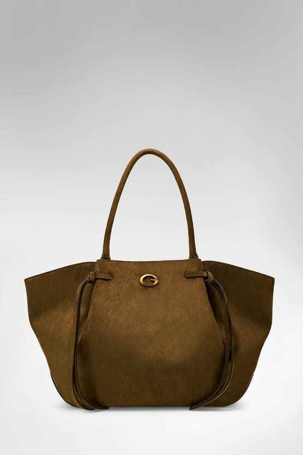 Guess Allegra Tote Bag in Grün mit Fransen und goldfarbenen Metallbeschlägen