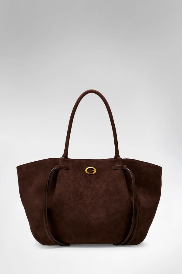 Braune Guess Allegra Wildleder Tote Tasche