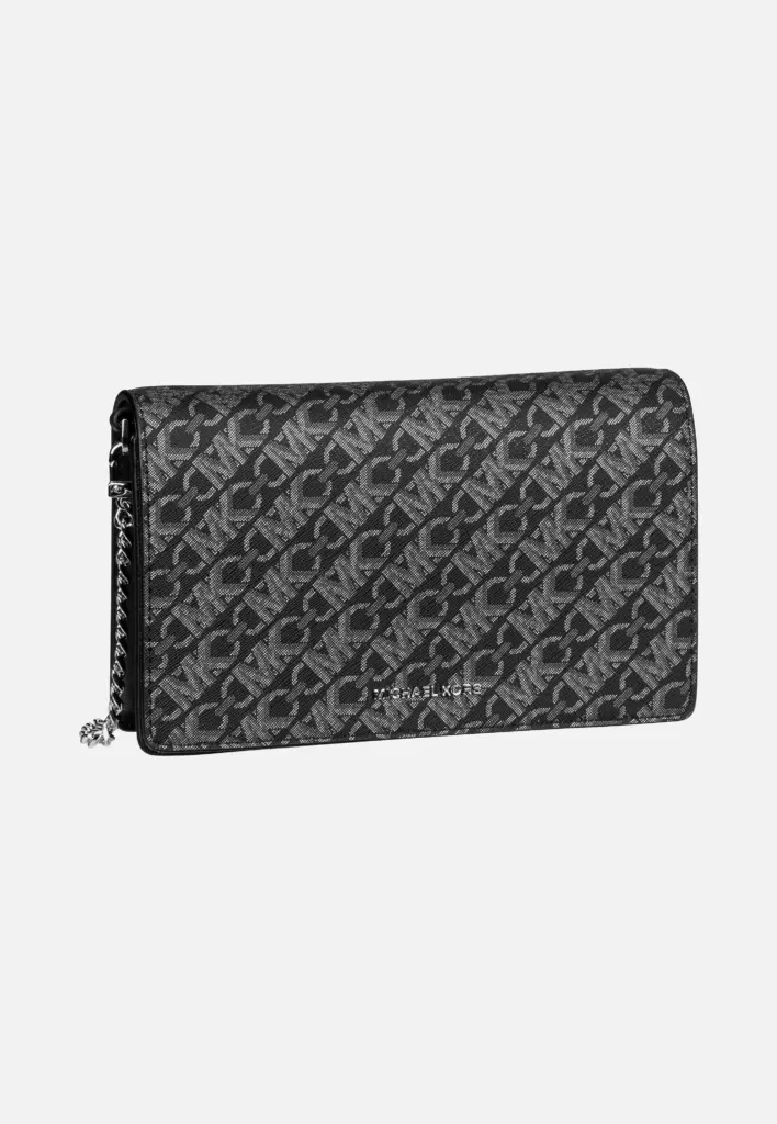 Michael Kors Jet Set Medium Flap Chain Clutch in Schwarz und Silber